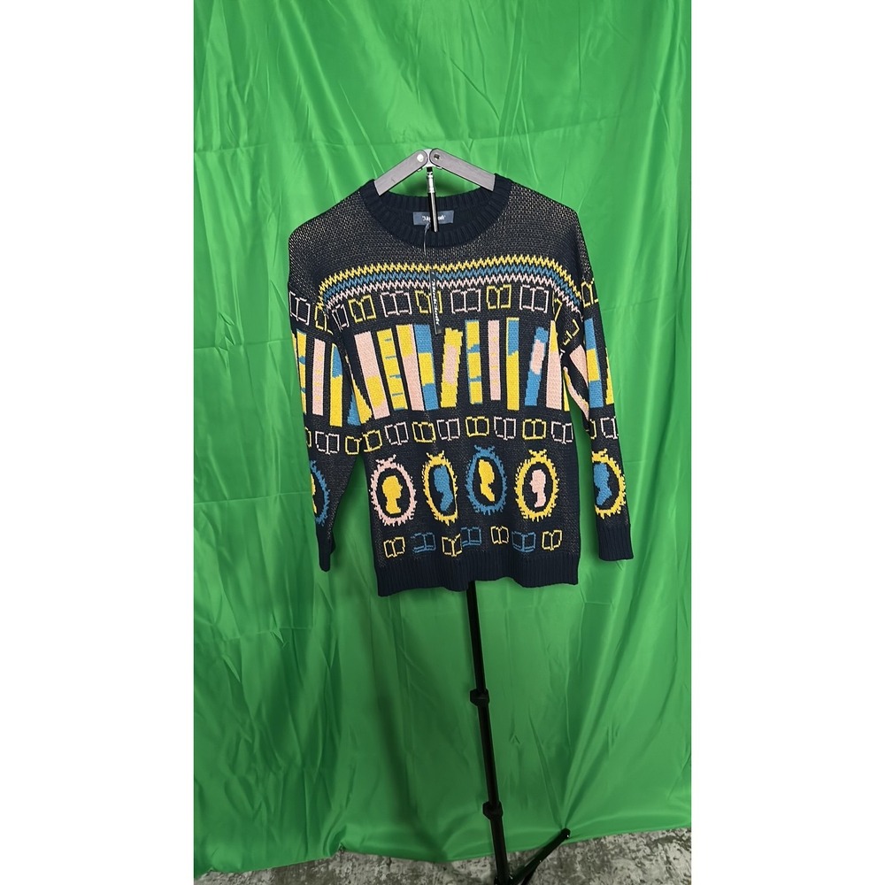 ModCloth Library Intarsia Silhouette Knit Sweater Navy Blue Small NWT